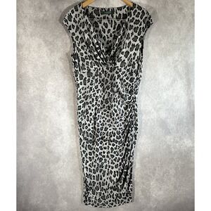 Lauren Ralph Lauren Dress Medium Black Wrap Leopard Cheetah V-Neck *See Descrip*
